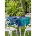 thumbnail image 3 of Outdoor Tablecloths with Umbrella Hole & Zipper, Abstract Blue Round Tablecloth 54 Inch, Painting Buildings Geometric Color Block Waterproof Table Cloth, Patio/Pool/Picnic Table Covers, 3 of 8