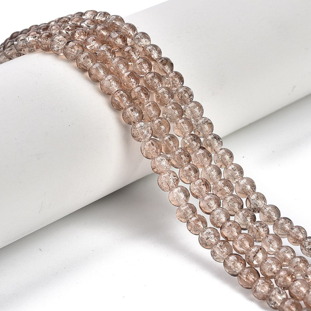 20 Strand Crackle Glass Beads Strands Round Tan 4mm Hole: 1.1~1.3mm about 200pcs/strand 31.4 inch