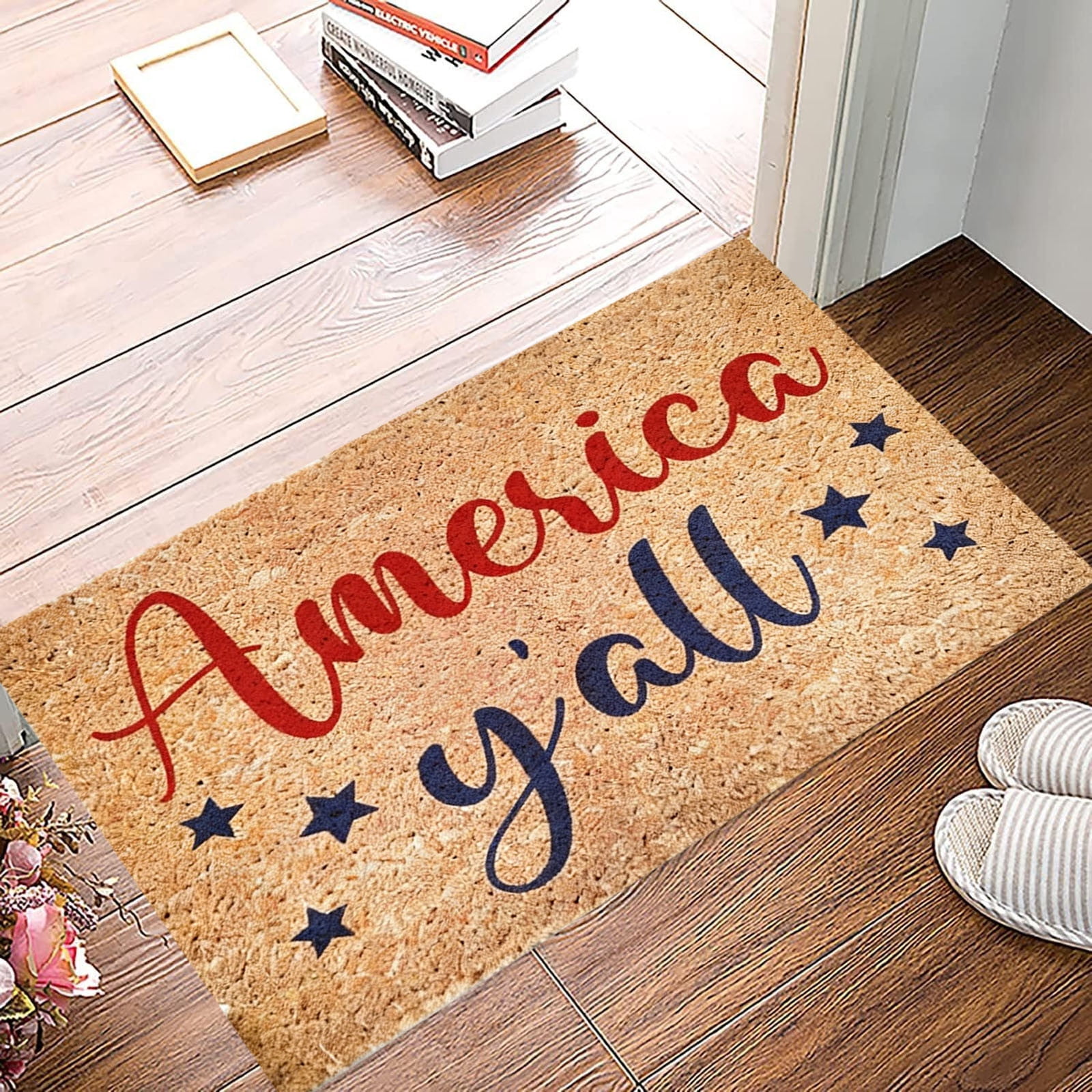 qolami 4th of July Door Mat Patriotic Outdoor Doormat Red Blue White 250th Anniversary Welcome Rug for Independence Day Porch Decor