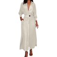thumbnail image 1 of Vestido liso de mujer con cinturón, manga larga y escote en V profundo, poliéster y spandex, estilo informal y elegante, tallas S-XXXL, 1 of 5