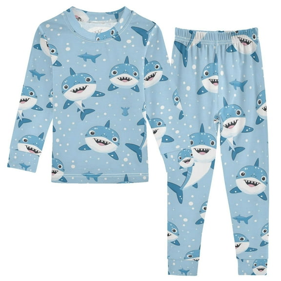 joogoo Cartoon Shark 2 Piece Long Sleeve Tee and Pants Cotton Pajama Set 5Y