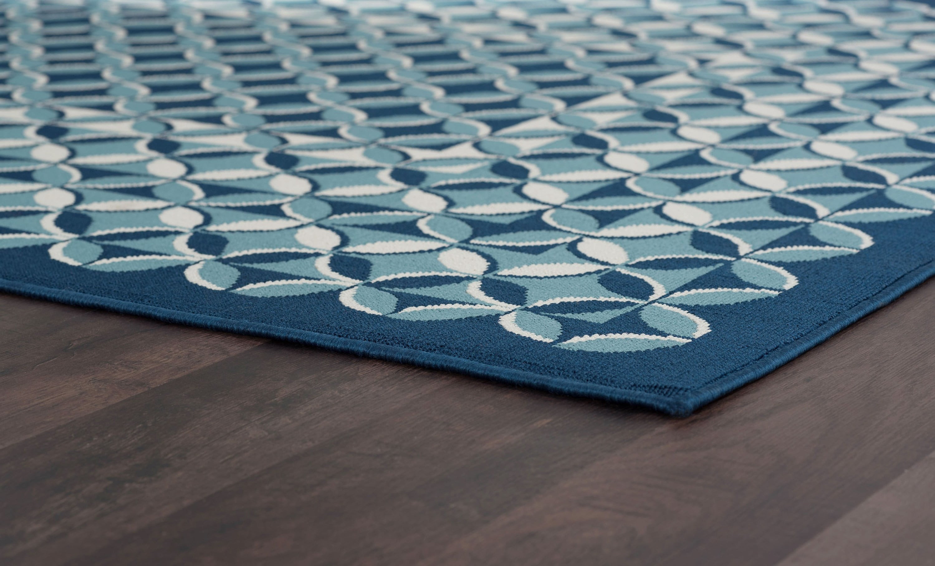3x8 Water Resistant, Indoor Outdoor Runner Rugs for Patios, Hallway, Entryway, Deck, Porch, Balcony or Kitchen | Outside Area Rug for Patio | Navy, Geometric | Size: 2'7'' x 7'3''
