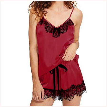 

WANYNG bras for women Women s Camisole âShorts Set Nightwear Women Lingerie Set Lingerie Sets New Fashion Lace Underwear Sleepwear Pajamas T-Shirt Red L