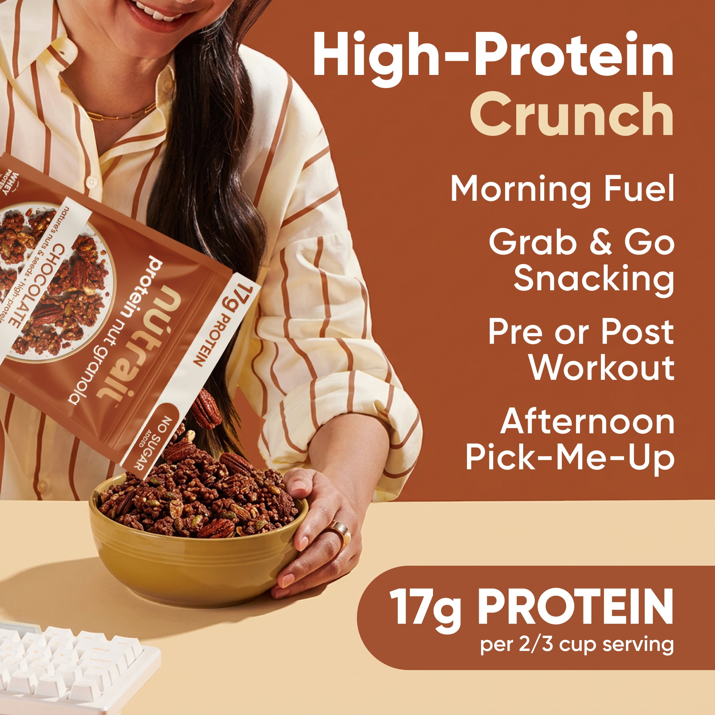(4 pack) NuTrail 17g Protein Nut Granola Cereal, Chocolate, No Sugar Added, Keto, Low Carb, Gluten Free, Grain Free, Healthy Breakfast 10 oz. 1 Count