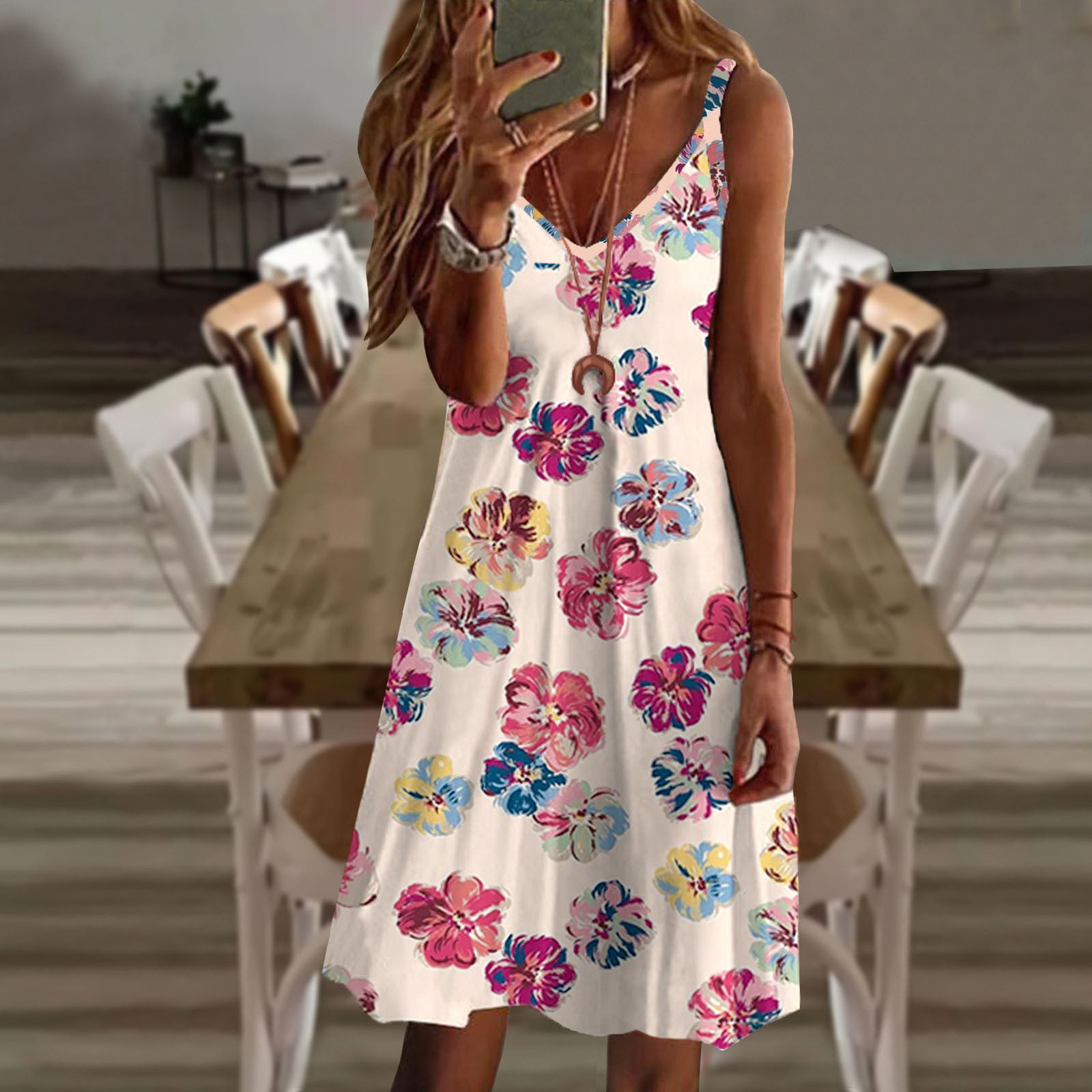 ❤Womens Asymmetrical Maxi Dresses Ladies Summer Casual Dot Point V Neck Long Dress 