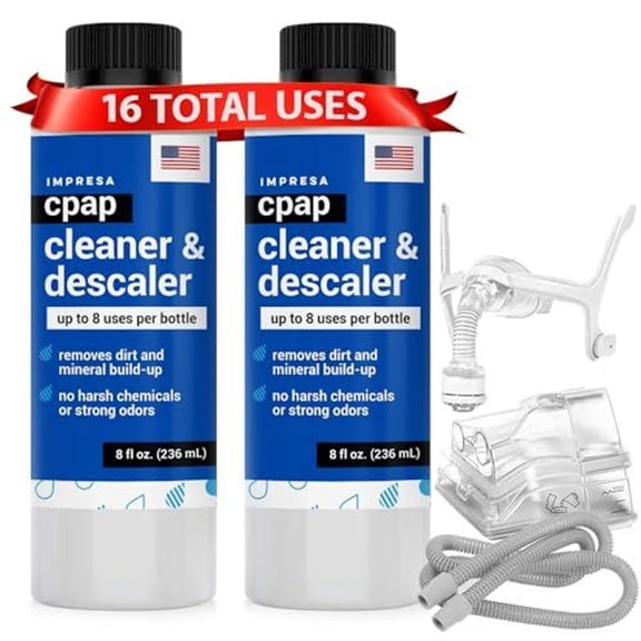 IMPRESA 16 Use CPAP Cleaning Solution for All CPAP Machines & Machine Accessories - 2pk 8oz Bottles