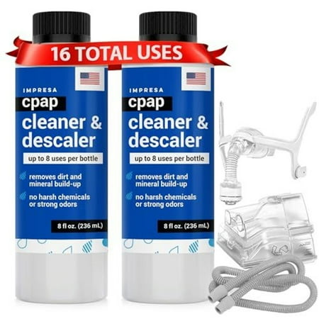 IMPRESA 16 Use CPAP Soap & Descaling Solution - CPAP Cleaning Solution for All CPAP Machines & CPAP Machine Accessories - CPAP Cleaners - CPAP Cleaning Supplies - CPAP Cleaner Soak 2pk 8oz Bottles