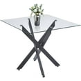 thumbnail image 4 of 36'' Square Glass Dining Table for 2-4, X-Shape Black Metal Legs, Glass Tea Table Square Kitchen Table for Small Space, 4 of 12