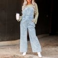 thumbnail image 6 of hotojiny Denim Jumpsuits for Women Wide Leg Capri Jean Overalls Casual Loose Adjustable Strap Rompers with Pockets, 6 of 7