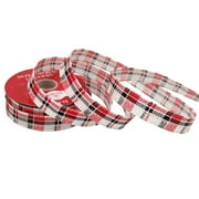 Holiday Time Fabric Gift Wrap Ribbon, Red White Black Plaid, 5/8"/25'