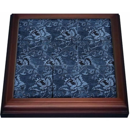 Floral Trivet - 3dRose Vintage Dark Blue Flowers- Floral Art, Trivet with Ceramic Tile, 8 by 8-inch