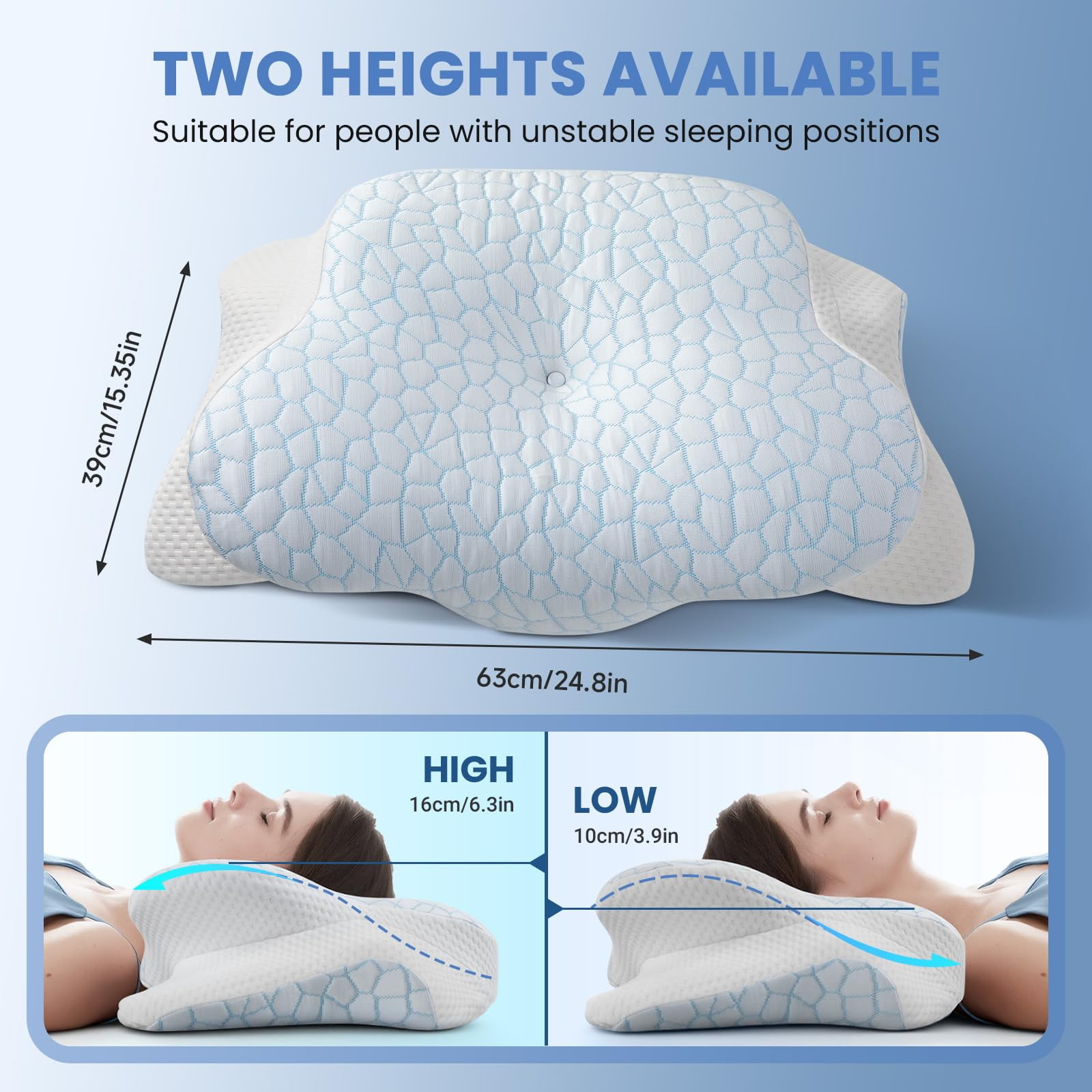 Alupssuc Cooling Cervical Neck Pillow, Memory Foam Ergonomic Orthopedic Pillow for Neck and Shoulder