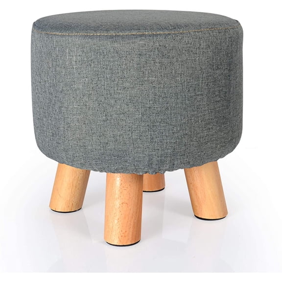 H&B Luxuries Fabric Round Padded Ottoman Foot Rest Stool, Gray ST-OPFS6