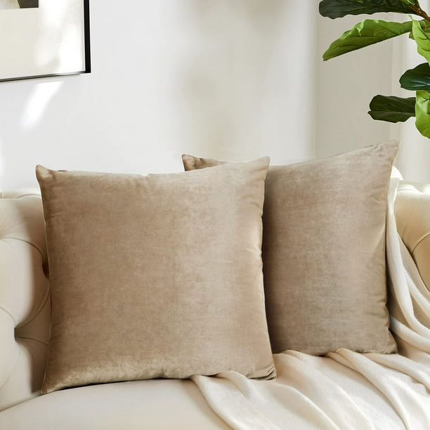 gIgIZAZA Decorative couch Throw Pillow covers Natural Beige Khaki Square Pillow cushion covers 22x22 Pillow cases Velvet Pillow covers