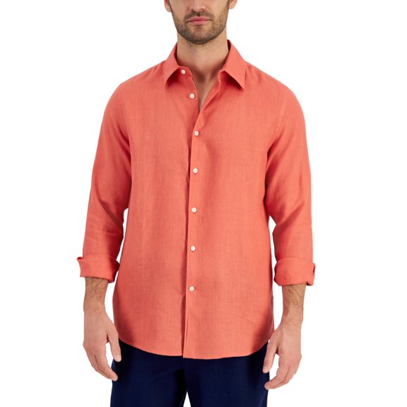 Club Room Men's Linen Shirt Orange Size X-Large
