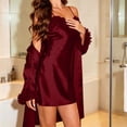 thumbnail image 5 of Women's Silky Satin 2-Piece Pajama Set with Robe - Ruffled Cami Sleepwear and Open Front Cardigan, Elegant Lounge Set for Bridal & Home, 5 of 5
