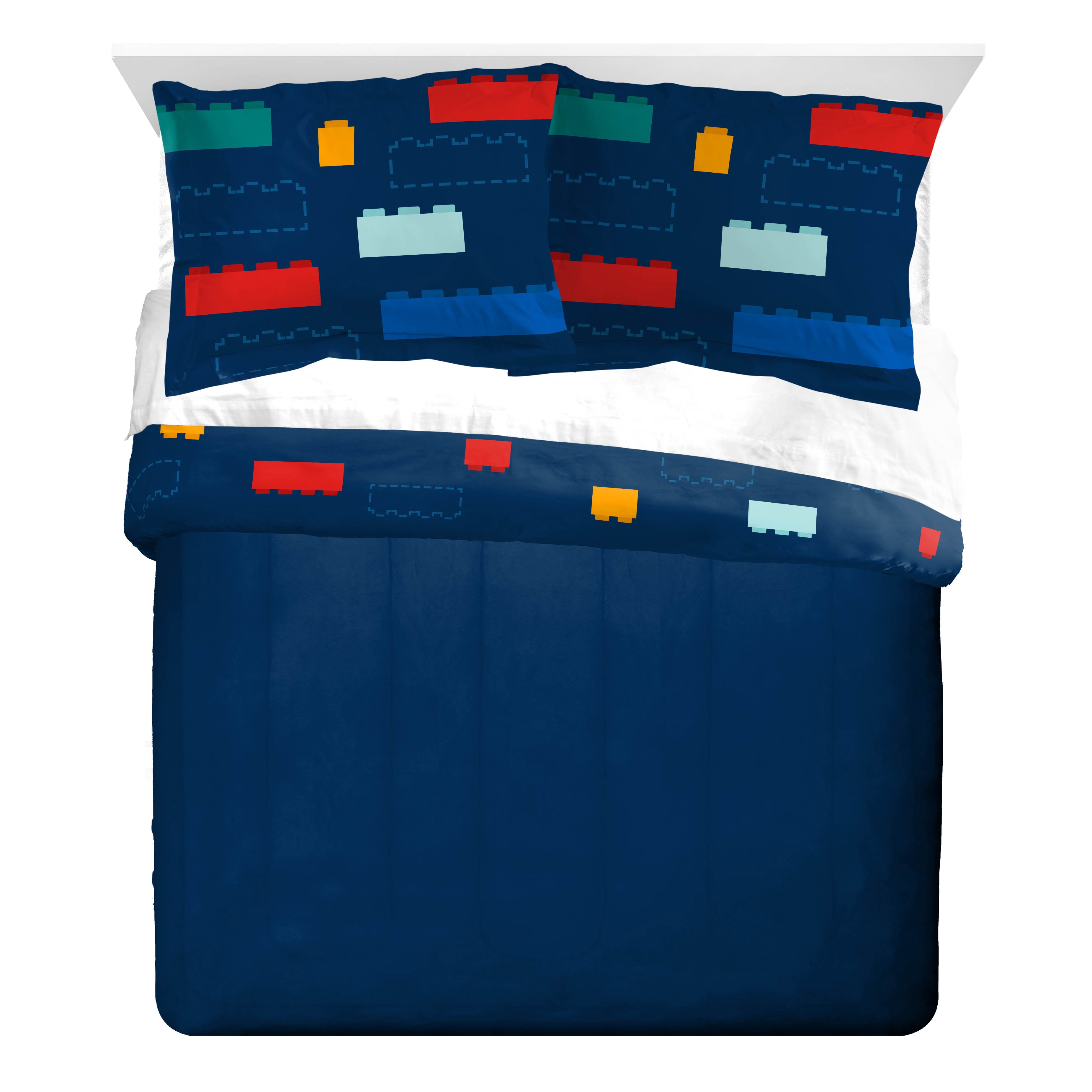 LEGO®, Brick Stripe, Navy, Kids, Quilt and Sham Bedding Set, Queen 86" x 86"