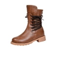 thumbnail image 3 of KEVCHE Womens Heel Mid-Calf Boots for Fall Fashion, Side Lace-Up Block Low Heel Combat Riding Booties with Zipper Side, Stylish High Boots for Autumn Daily Wear, 3 of 4