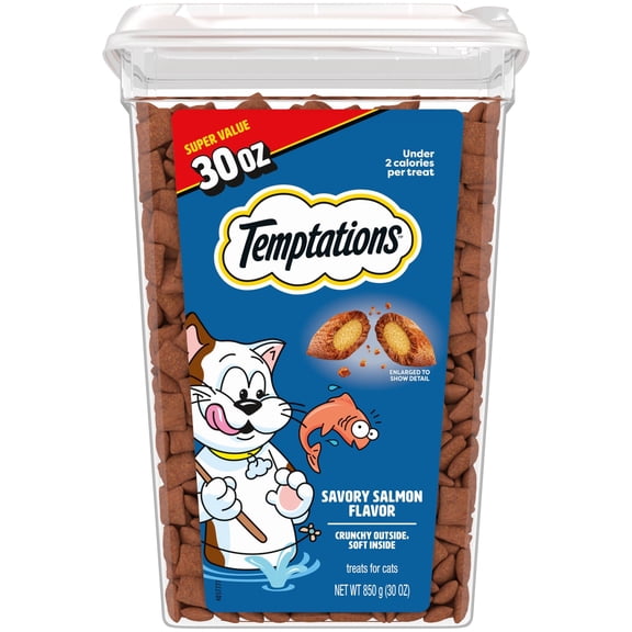 TEMPTATIONS Classic Crunchy and Soft Cat Treats Savory Salmon Flavor [Multiple Sizes]