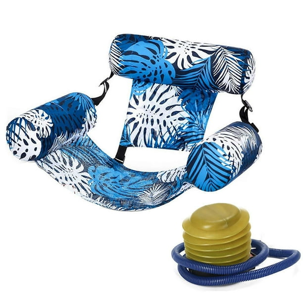 Inflatable Pool Lounge Chair with Pump Swimming Pool Seat Beach Water Bed Tropical Pattern Floating Hammock