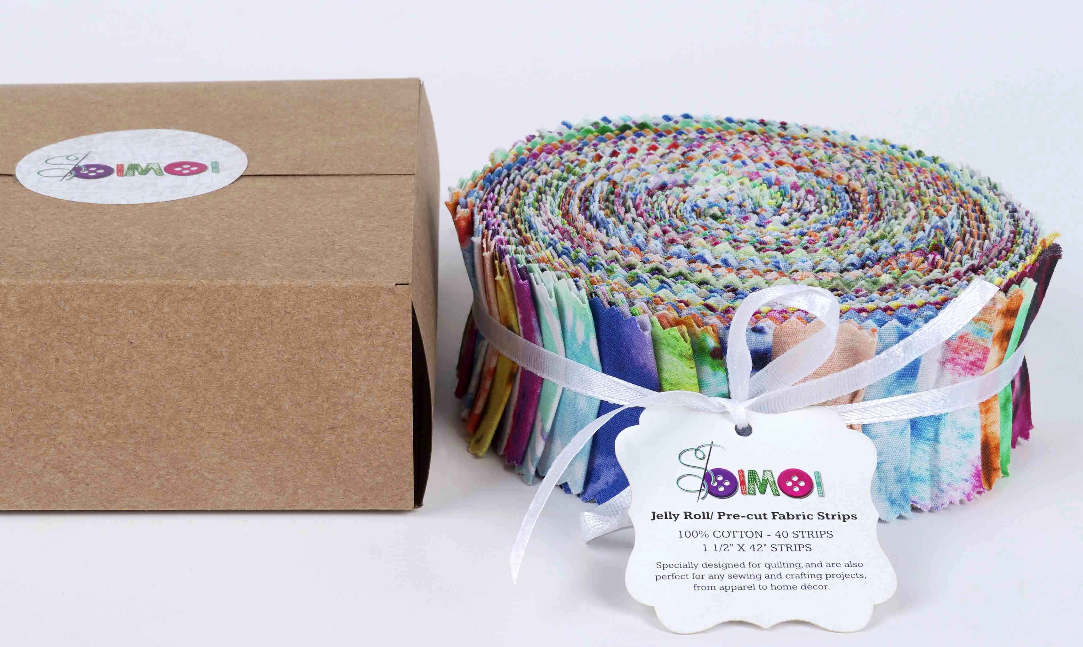 Soimoi 40Pcs Tie Dye Print Precut Fabrics Strips Roll Up 1.5x42inches Cotton Jelly Rolls For Quilting - Multicolor