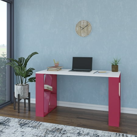 Ada Home Decor Furniture 2 Tier White Burgundy Brian Modern Desk