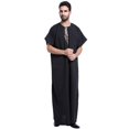thumbnail image 3 of Kaftan for Men Button down Shirt Pocket Dress Slim Shirts for Men Slim Fit Pattern Dress Shirts Button down Shirt No Pocket Men's Casual Arab Middle Solid Color Round Neck Black XXL, 3 of 4