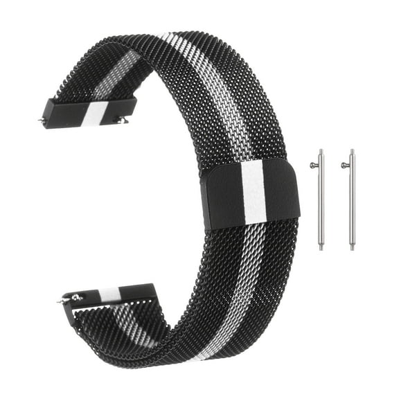 Uxcell Stainless Steel Mesh Watch Band 24mm Quick Release Metal Replacement Adjustable Watch Strap with Magnetic Buckle for Men Women, Black and White