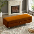 thumbnail image 6 of Velvet Uphostered Footstool with Storage Space, Flip Top Wood Frame Lounge Ottoman with Metal Feet, Storage Ottoman Bench with Safety Hinge for Bedroom, Entryway,Living Room, Brown, 6 of 7