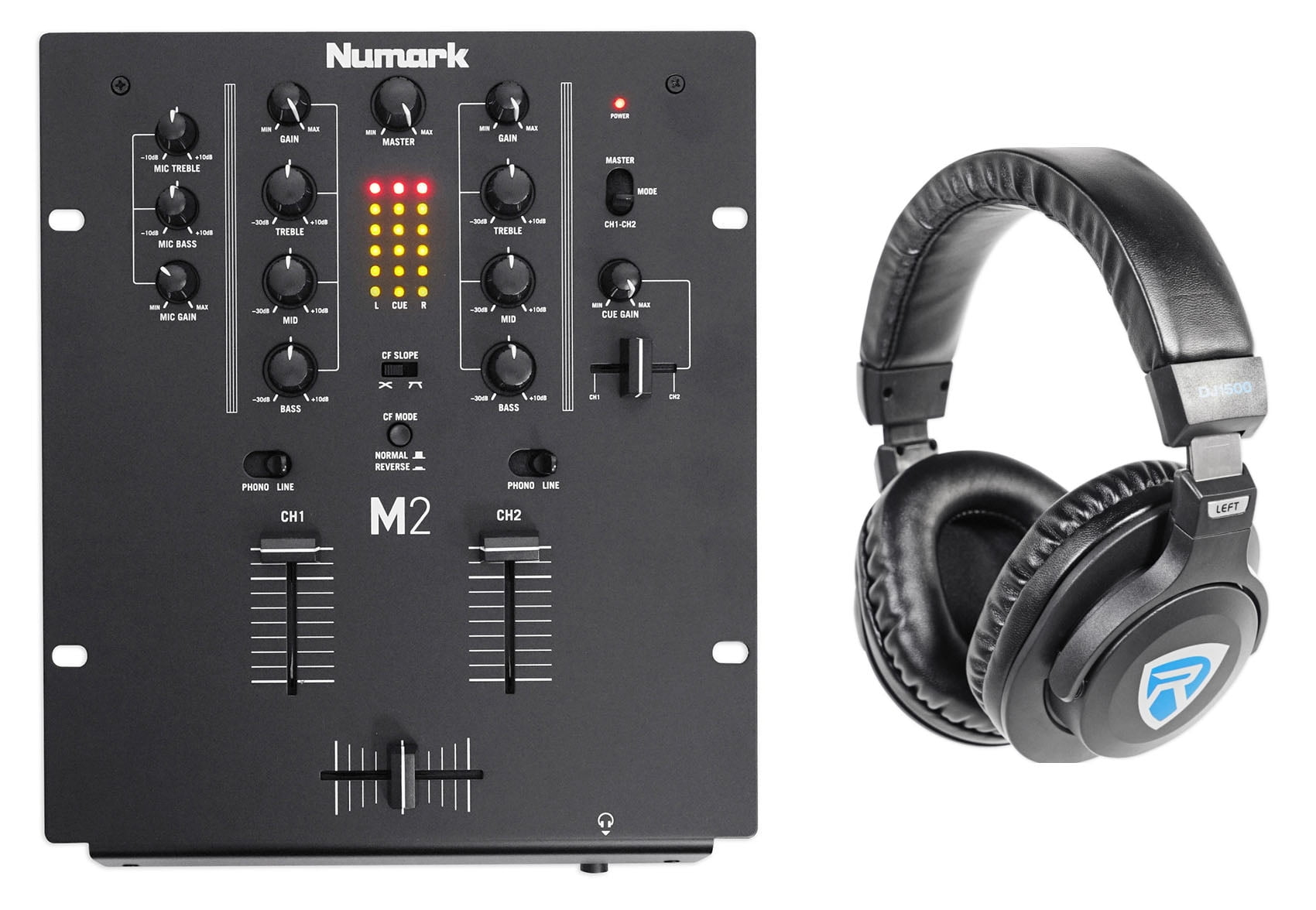 Numark M2 2Channel DJ Scratch Mixer w/ 3Band EQ, Black + Headphones