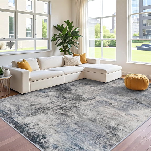 YOUFORTONG 10x12 Abstract Area Rug,Large Washable Indoor Rug,Non-Slip Stain Resistant Distressed Soft Carpet for Living Room Bedroom Farmhouse,Blue
