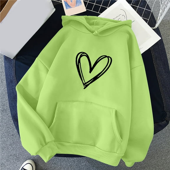 jsaierl Hoodies for Women Plus Size Heart Graphic Hoodies Sweatshirts Casual Pullover Trendy Long Sleeve Top Hoodie