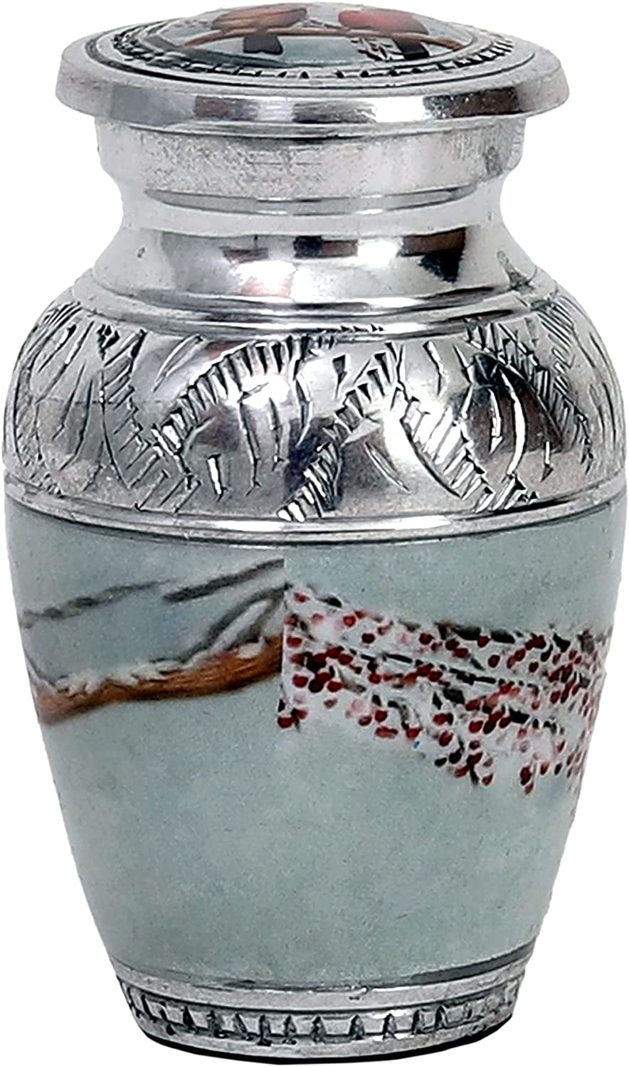 hlc Beautiful Small Lovely Cardinal Couple Bird Keepsake Urn Qnty 1 - Keepsake Urn for Human Ashes with 1 Velvet Box Bag - Peaceful Engraved Mini Memorial Affordable Keepsake Urn (3.5 cu.in)