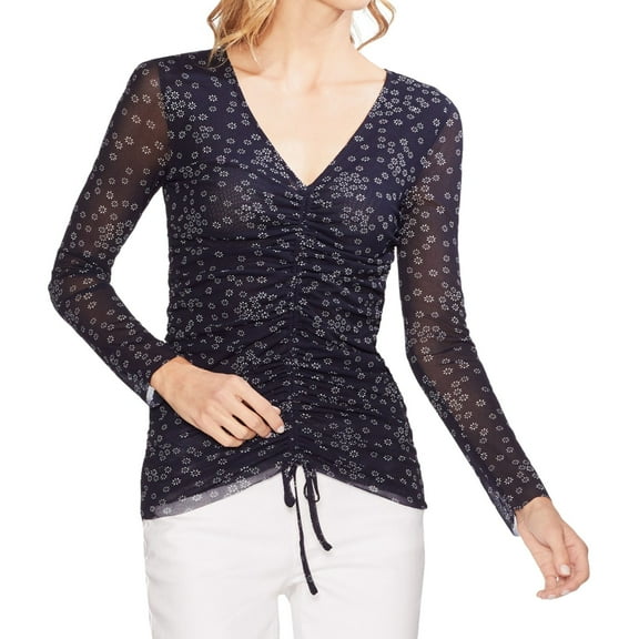Vince Camuto Womens Mesh Pullover Blouse, Blue, X-Small