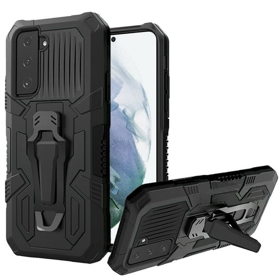 For Samsung Galaxy S22 Rugged Heavy Duty Dual Layers Hybrid Shockproof Protective with Built in Metal Clip Holder & Kickstand Cover ,Xpm Phone Case [Black]