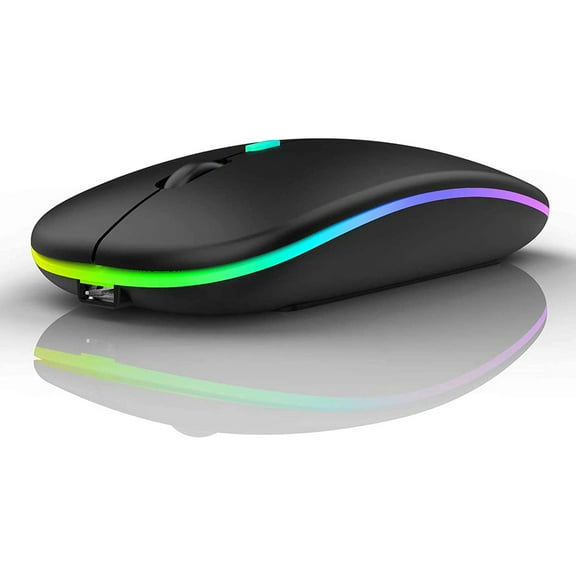 OUSITAID LED Wireless Mouse, Rechargeable 2.4G Silent Click Noiseless Optical Ergonomic Mouse Portable Travel Cordless Mouse with USB & Type-c Receiver for MacBook, PC, Computer, Laptop (Black)