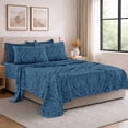 thumbnail image 3 of Lux Decor Queen 6 Piece Bed Sheet Set - Paisley Printed Microfiber Sheets, Ultra Soft, Deep Pocket, Wrinkle-Free, Breathable, OEKO-TEX Certified - Queen, Navy Blue, 3 of 10