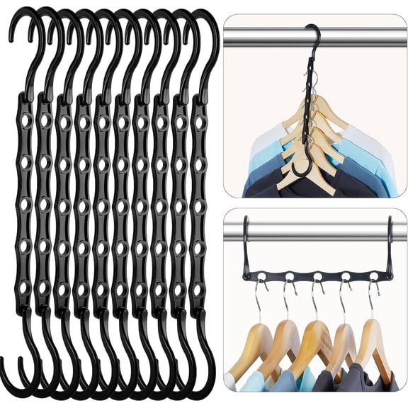 Black Magic Space Saving Hangers 10 Pack, Premium Smart Hanger Hooks, Sturdy Cascading Hangers with 5 Holes for Heavy Clothes, Closet Organizers and Storage, College Dorm Room Essentials