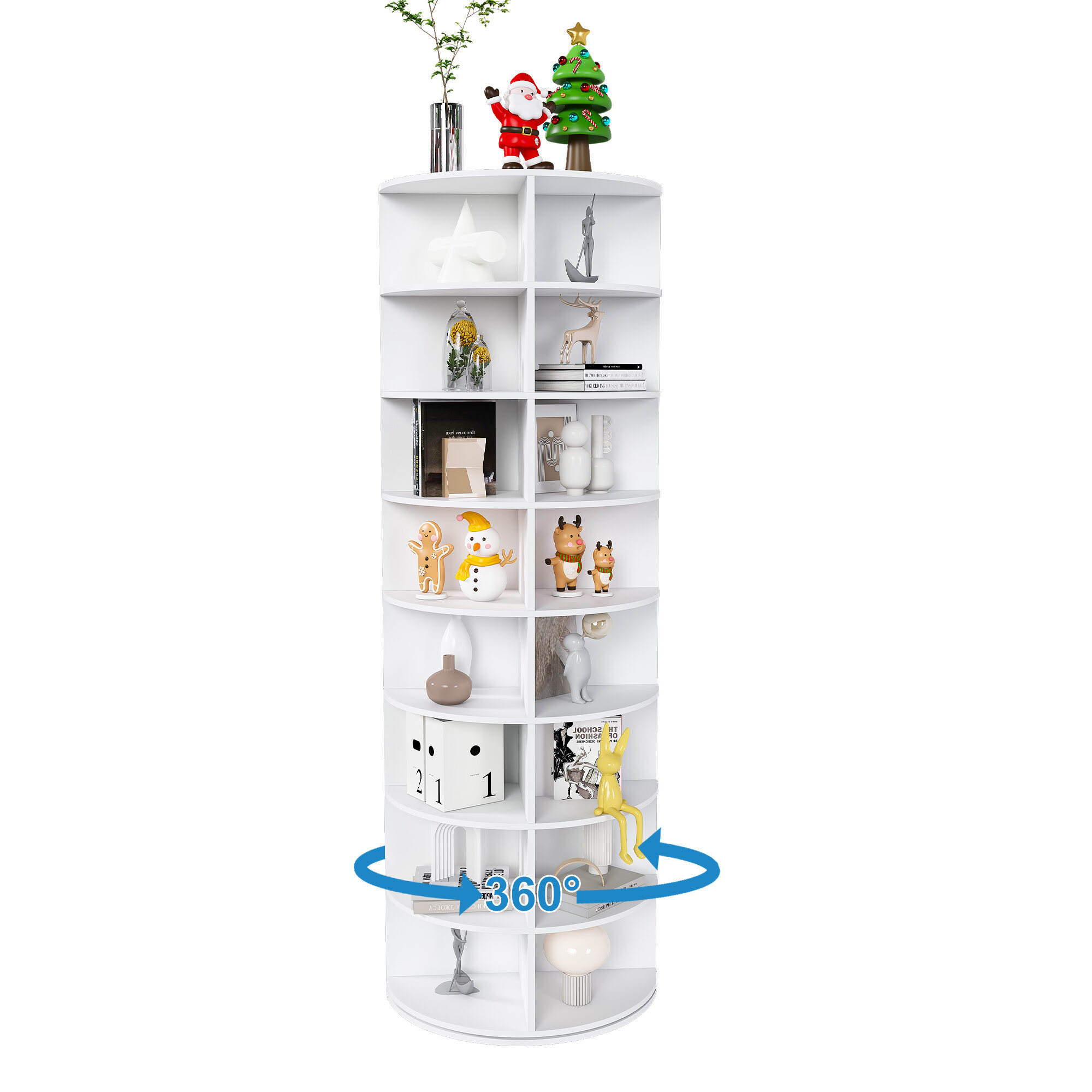 Display Shelves Rotating Shoe Rack Tower, 8-Tier Spinning Storage Rack, Free Standing 360° Revolving Shoe Organizer, Holds 32 Pairs of Shoes (8-Tier,White),Shelving Units