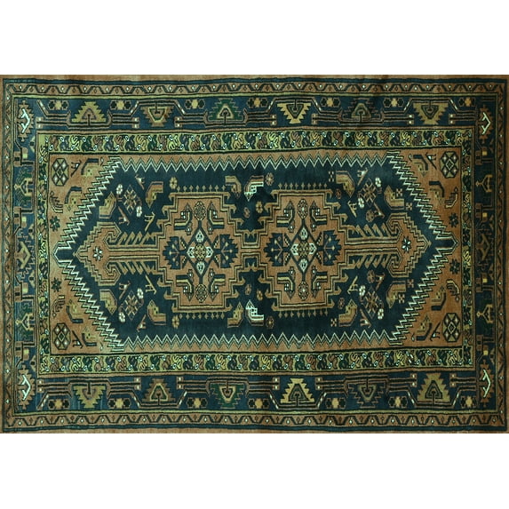 Ahgly Company Machine Washable Indoor Rectangle Persian Turquoise Blue Traditional Area Rugs, 7' x 9'