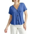 thumbnail image 2 of NAMTYQX Womens Summer Tops Loose Fit Short Sleeve Open Front Solid Color Light Lounge V Neck Plus Size Trendy Soft Blue Size 2XL, 2 of 5
