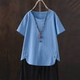 thumbnail image 4 of Camisas de Cuello de la Tripulación de Manga Corta para las Mujeres de la Moda de Color Sólido Arrugado Suéter Superior, 4 of 9