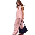thumbnail image 2 of Women 2 Piece Outfits Halter V Neck Sleeveless Top and Wide Leg Pants Set with Pockets Pink XXXL, 2 of 6