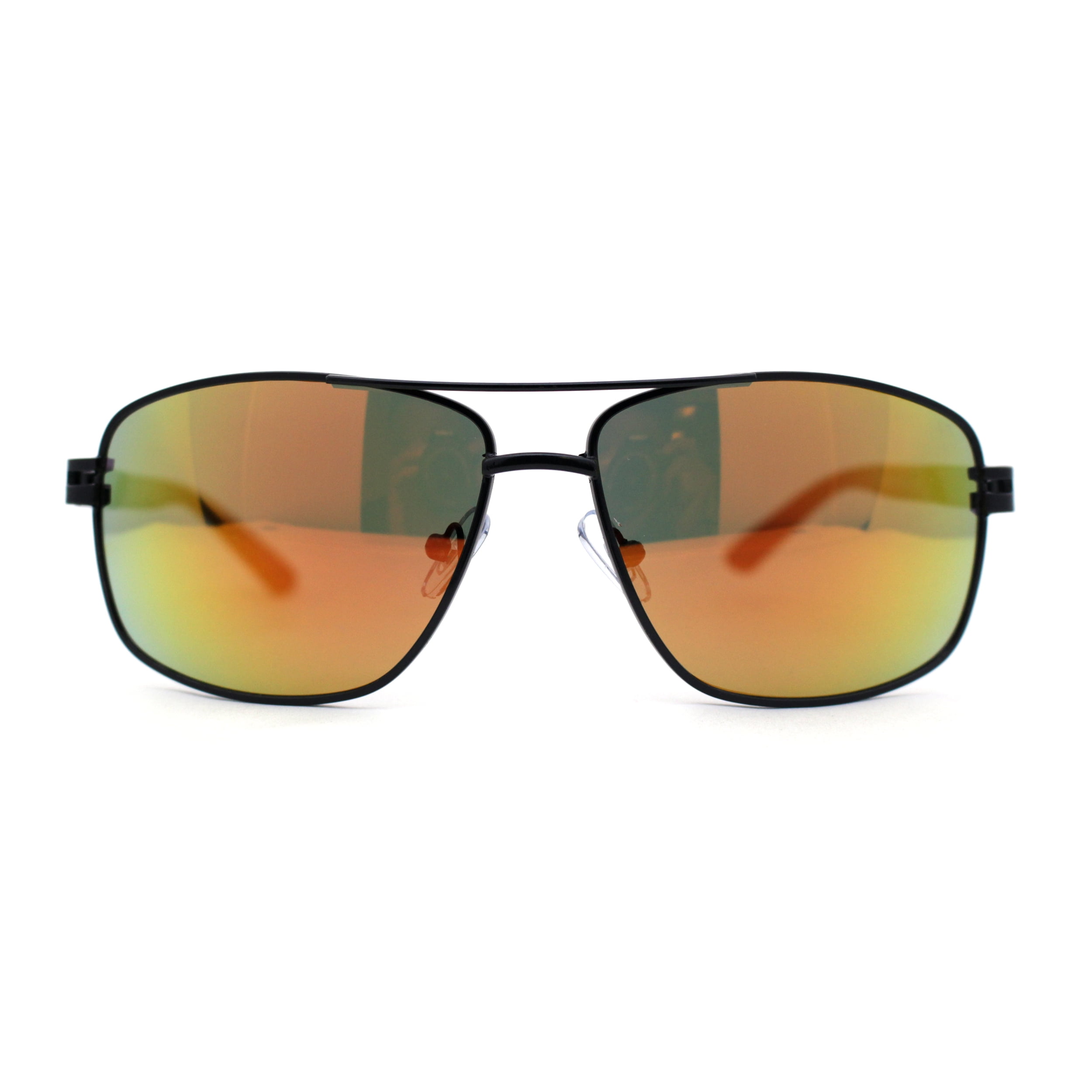 Classic Mens Rectangular Metal Rim Aviator Sunglasses Black Orange