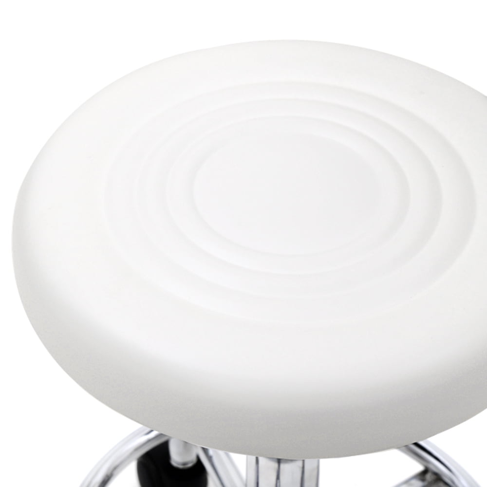 Salon Stool Round Shape Adjustable with Back and Line, White
