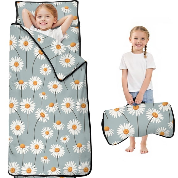 Daisy Pioneer Flower Teens Toddler Nap Mat with Pillow, Sleeping Mat Bag for Preschool Daycare 59"x22"