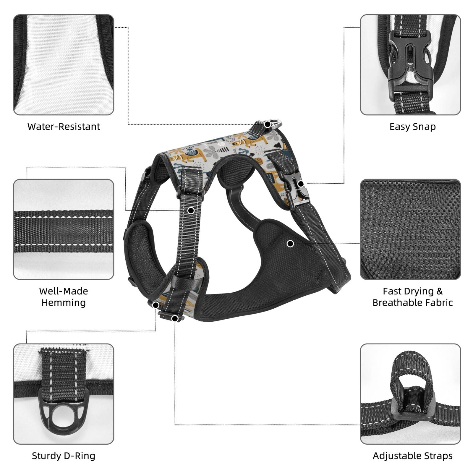 Kdxio Llama and Cactus1 Print No Pull Dog Harness Adjustable Reflective Oxford Easy Control Medium Large Dog Harness for Training and Everyday-Medium