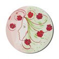 thumbnail image 1 of Watercolor Flower Mouse Pad for Computers, Girl Profile Poppies Floral Hair Watercolor Effect Design Print, Round Non-Slip Thick Rubber Modern Gaming Mousepad, 8" Round, Green Red, by Ambesonne, 1 of 2