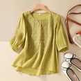 thumbnail image 4 of WREESH Womens Cotton Linen Shirts Loose Solid Fashion Casual T-Shirt Short Sleeve V-Neck Sweatshirt Tops Blouse Yellow, 4 of 6