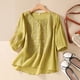 thumbnail image 1 of ICHUANYI Clearance Women's Fashion Casual T-Shirt Short Sleeve V-Neck Sweatshirt Tops Blouse(Yellow, L) ICHUANYI WER2023080711073, 1 of 6